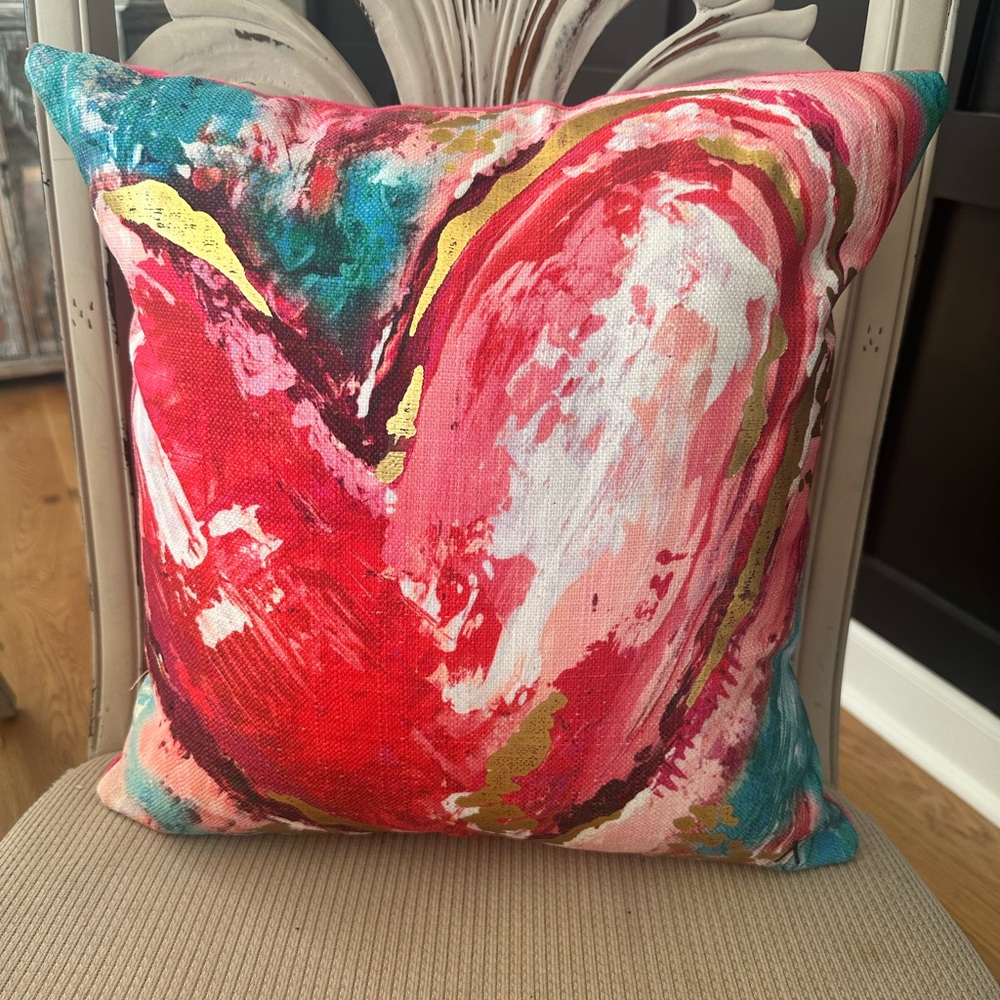 Abstract Red and Gold Heart Throw Pillow
